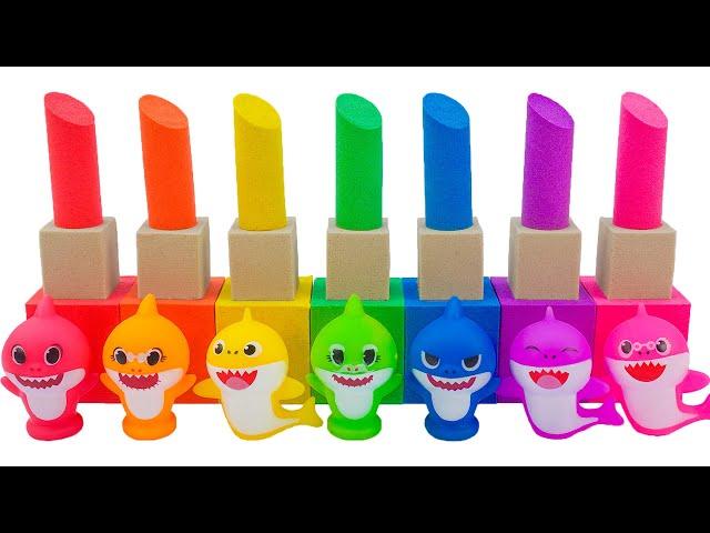 Satisfying Video | How To Make Rainbow Lipstick From Kinetic Sand With Baby Shark Cutting ASMR