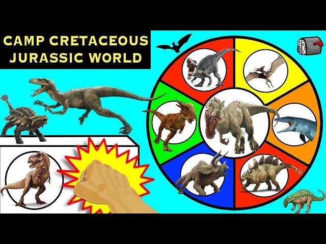 Jurassic World Camp Cretaceous SPINNING WHEEL SLIME GAME w/ Dinosaur Toys & Figures