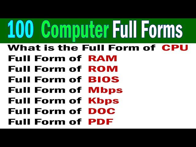 100 Most Commonly used Computer Full Form, Computer Full Form,  Abbreviations, full form