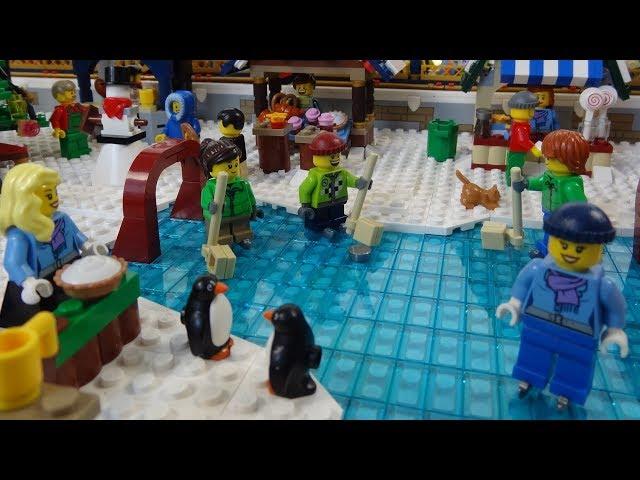 Lego city Christmas winter village animation with winter train station and Lego winter trains