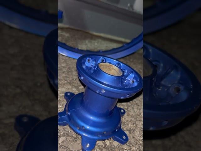 Powder coating for a customer. Dirtbike rims, hubs, shock spring, sprocket #powdercoat #viralvideo