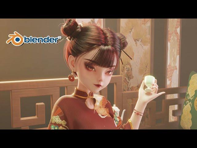 blender角色动画：DAZ+Blender古风美少女《小狸》角色动画制作教学
