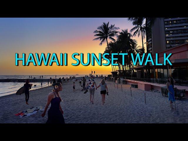 HAWAII Beach Walk  Waikiki Sunset Virtual Tour