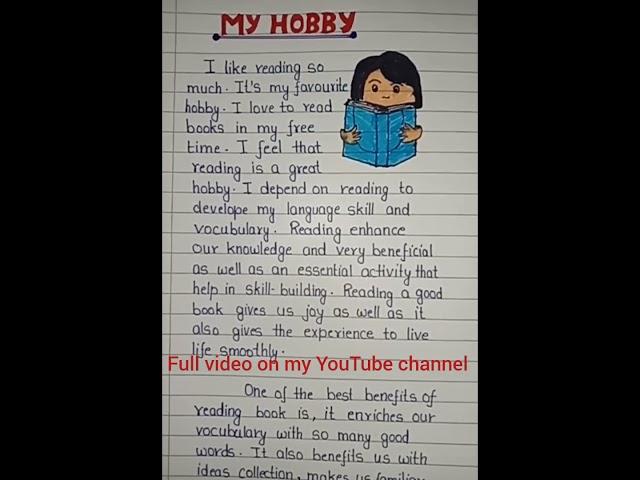 My Hobby||my hobby essay||essay on My hobby||my favourite hobby reading books||about my hobby||