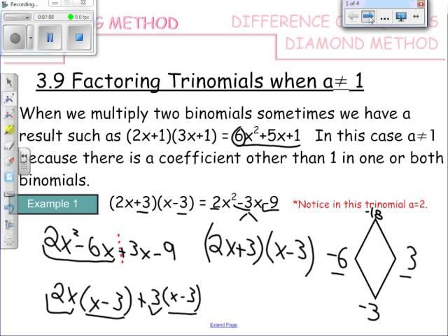 Lesson 2.9 Factoring Trinomials When 'a' Doesn't Equal 1 Math 10-C
