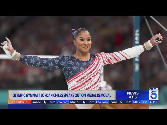 Olympic gymnast Jordan Chiles speaks after being stripped of bronze medal