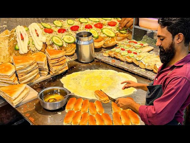 SINDHI EGG BURGER: Pakistani Food Street Special Anda Bun Kabab! Street Food Egg Shami Burger Making