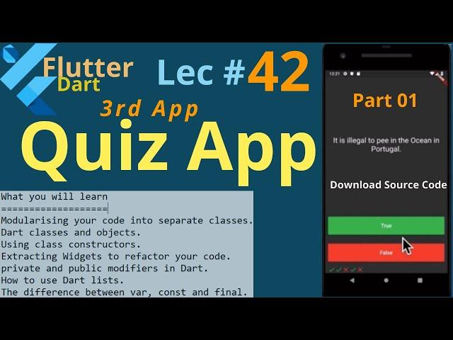 quiz app in flutter complete source code || Lec # 42 || Part 01 Intro