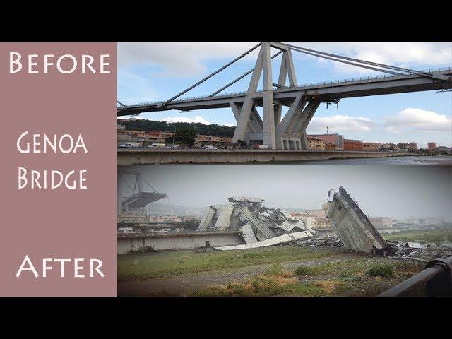 Genoa bridge, before and after, autostrada A10, Polcevera a Genova, Ponte Morandi