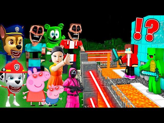 Scary Mimics , Squid game , Peppa pig , Gummy Bear vs Security House Minecraft JJ and Mikey ! Maizen