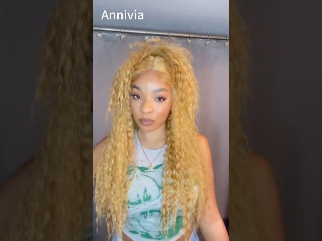 ANNIVIA HONEY BLONDE CURLY LACE FRONT WIG #curlylacefrontwig    #longcurlyhair  #lacewigs