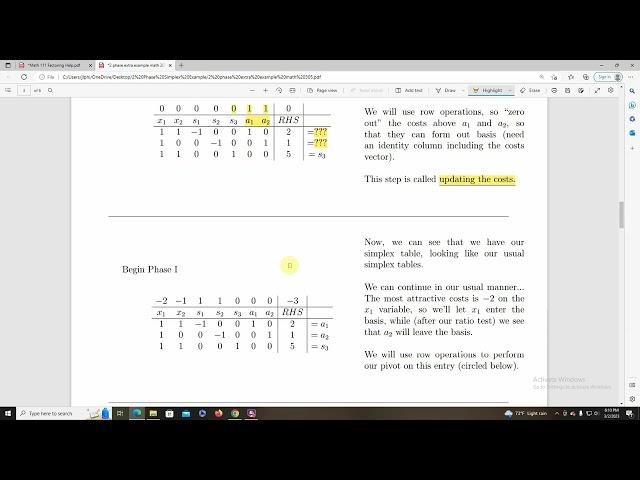 2 Phase Simplex Algorithm