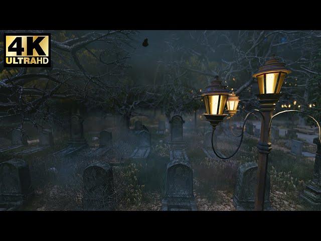 Immersive Halloween Ambience |4K  A Night In A Haunted Cemetery (3D Cinematic) Horror Ambience