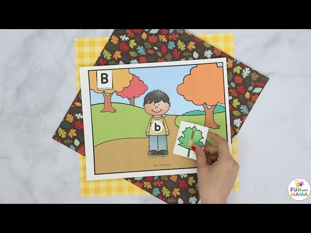 Fall tree leaf alphabet matching activity