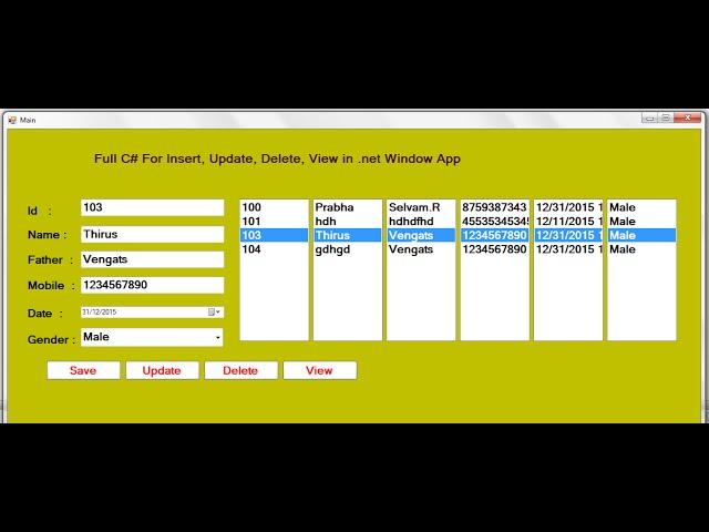 Fully C# Save, Insert, Update, Delete, View, Search, Clear in Visual studio