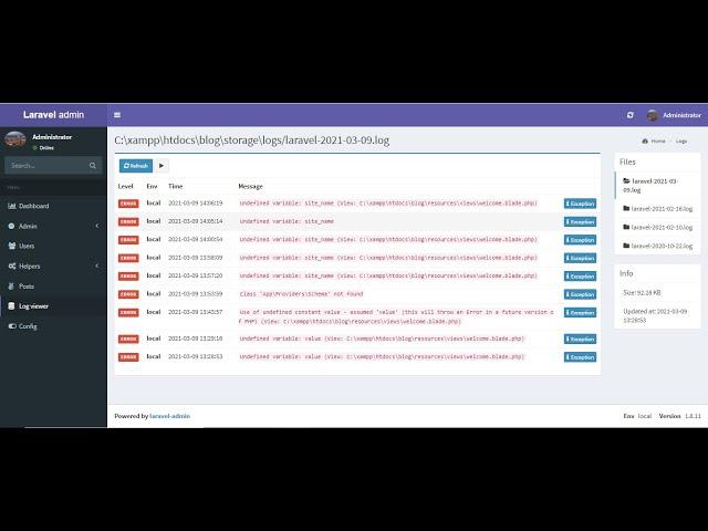 Install Log Viewer Extension | laravel-admin.org