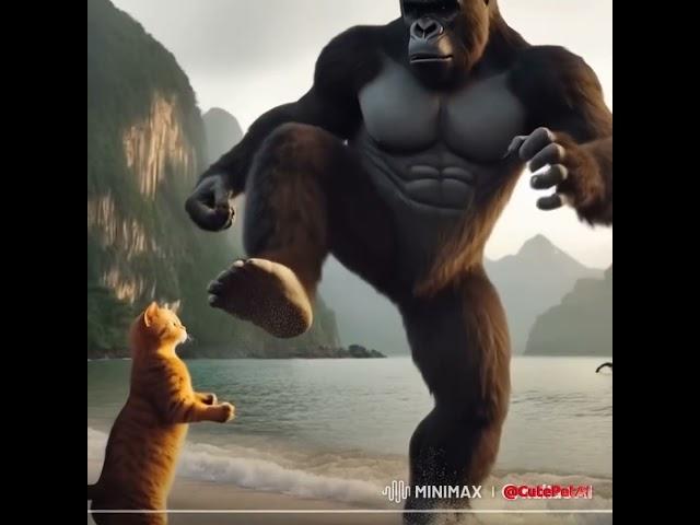 King Kong vs King Cat  #catfunny #cat #cuteanimals #cartoon #funny #king #kingkong