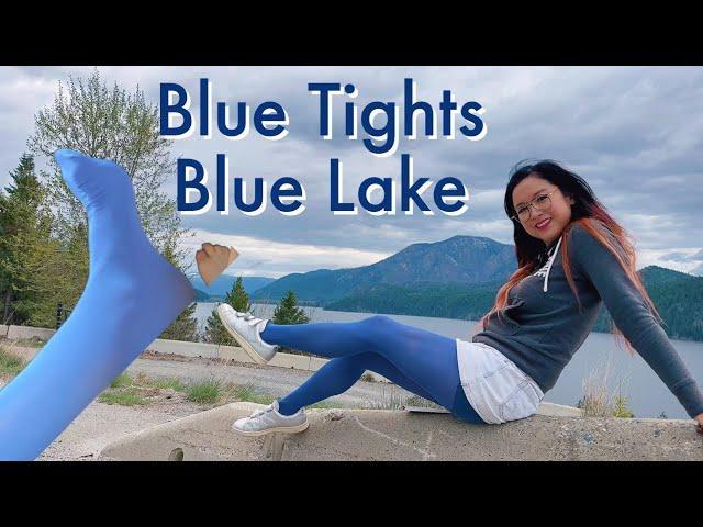 Blue Tights Try On, Outdoor Nylons Pantyhose Review, Legs Feet Model