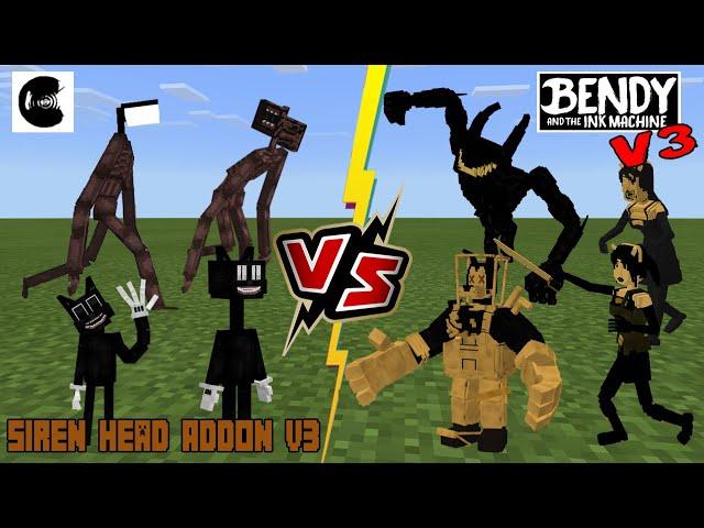 Siren Head and Cartoon Cat V3 VS Bendy V3 [BATIM] (Who is Bendythedemon's STRONGEST??) Minecraft PE