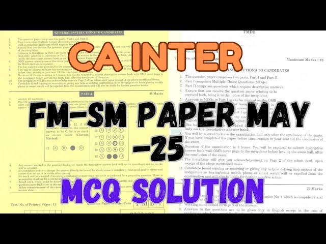 CA INTER FM SM MCQ SOLUTION MAY-2025 #caexam