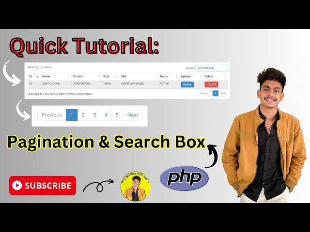 Create Pagination & Search box in Php using Datatable. | Web development Project