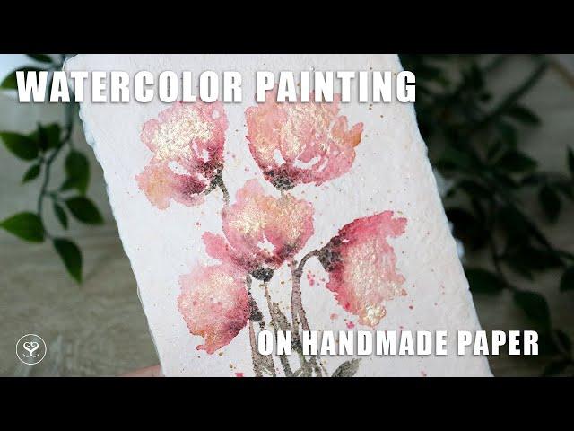 Floral watercolor painting on HANDMADE paper - Paint with me REAL TIME