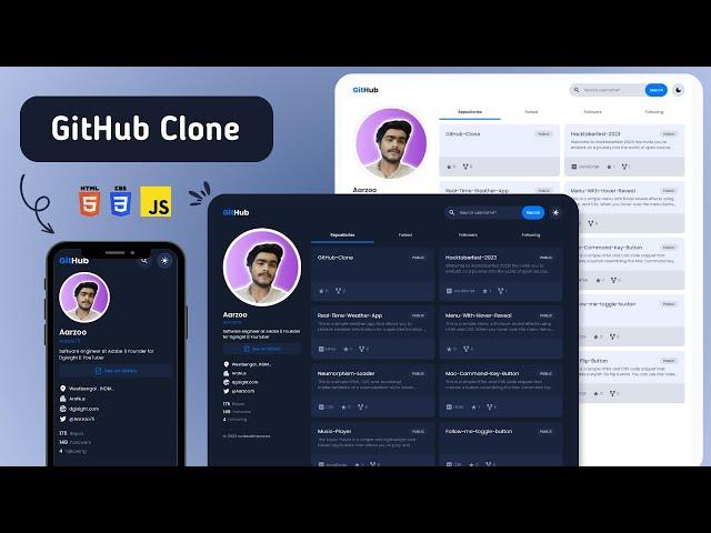 Building a Dynamic GitHub Clone from Scratch with HTML, CSS, and JavaScript  ||  Source Code 