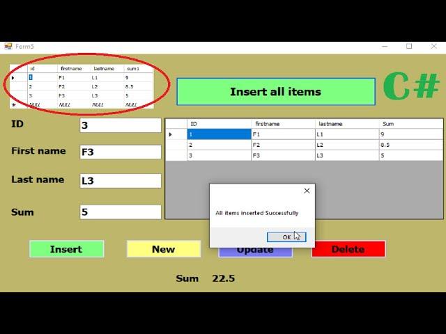 C# tutorial for Beginners -  insert all items dataGridView into SQL database server