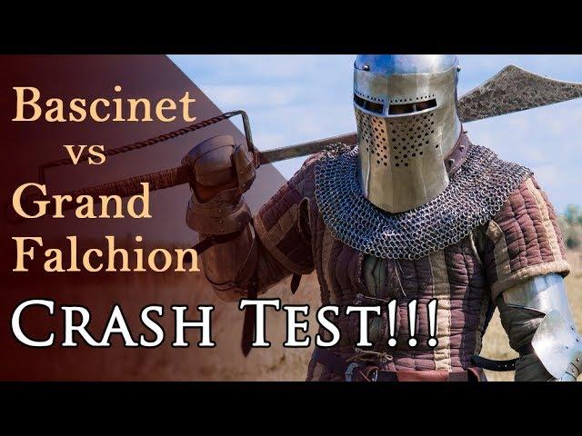 Helmet crash test. Falchion, mace, poleaxe, halberd against bascinet!