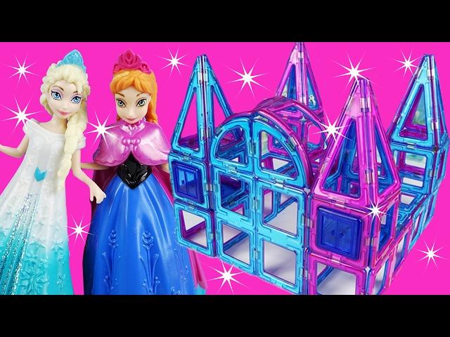 FROZEN ELSA Builds MAGNETIC Tile ICE PRINCESS CASTLE PALACE Build Your Own Educational Fun 62 pieces