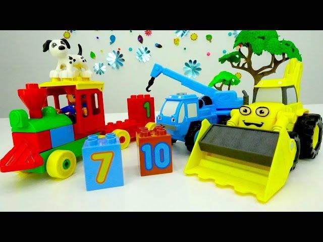 Машинки - Строим поезд из конструктора - Кубики и цифры