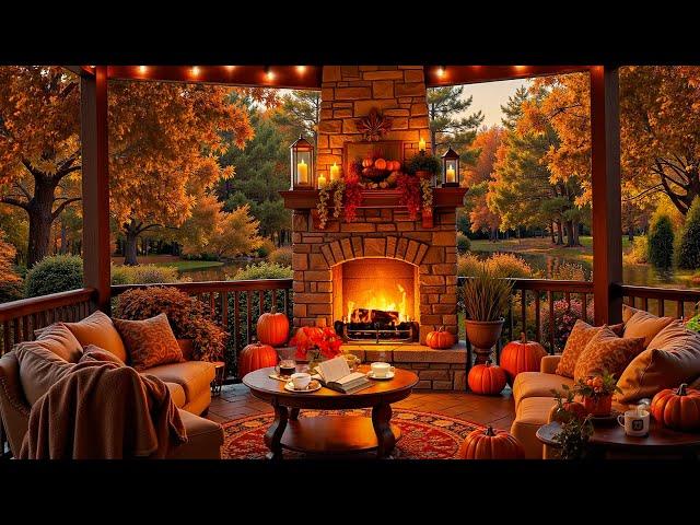 Autumn Porch Vibes  Cozy Morning with Piano Jazz, Soft Rain and Fireplace Sounds for Relaxation