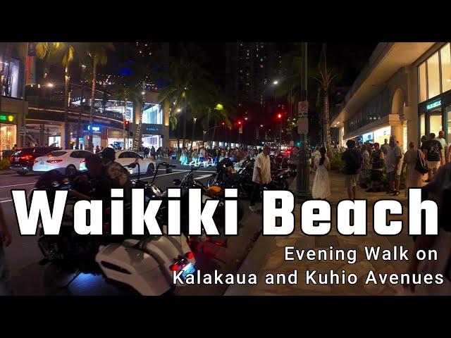 Virtual Walk Oahu, Hawaii - Evening Walk in Waikiki Beach - Kalakaua and Kuhio Avenues in 4K