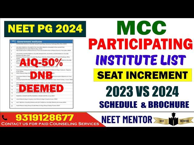 NEET PG 2024 ll Complete List of Participating Institutes l New Hospitals ll Comparison 2023 vs 2024