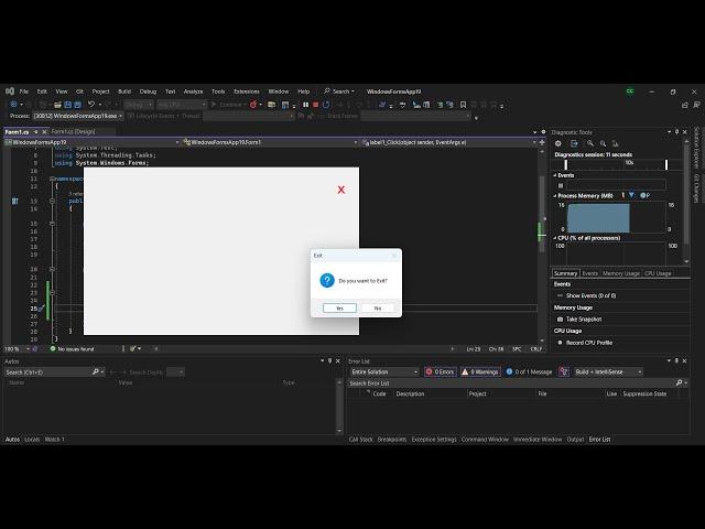 MessageBox Exit button visual studio windows form application 2022