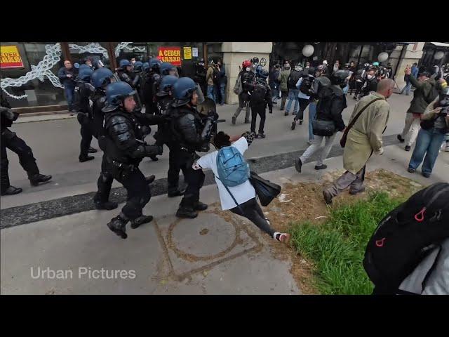 Clashes in Paris on May Day 2024 sees woman floored by a brick