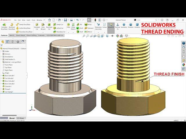 SolidWorks Thread Ending Tutorial (External and Internal Thread)