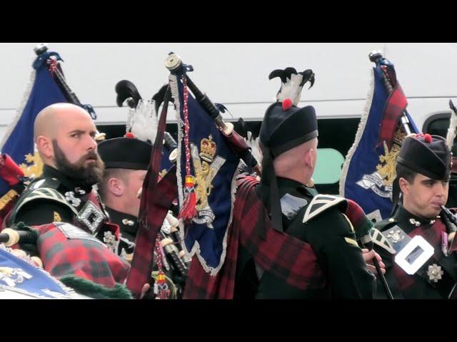 2 SCOTS - Pipes, Drums & Bugles tuning pipes outside Holyrood Palace