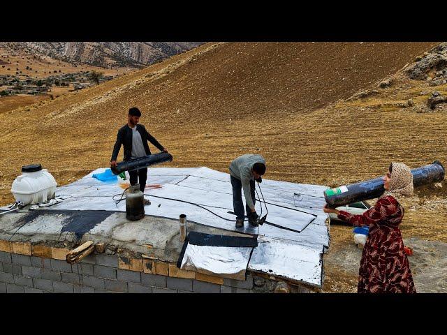 The story of a cloudy day; Ibrahim and Soghara's efforts to secure the roof of the house"