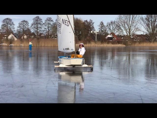 Optimist sailing on ice 15-02-2021 Netherlands