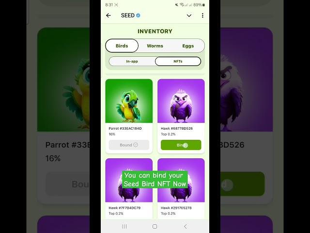 Bind your SEED Bird NFTs Now #seed #telegram #crypto #airdrop