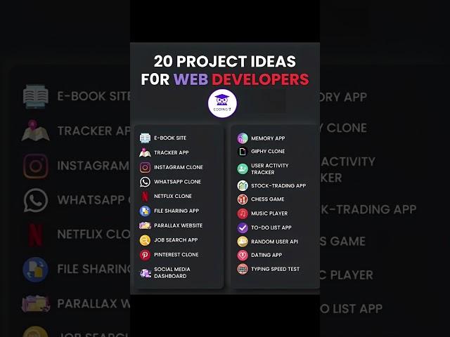 20 Project ideas for web developer | web developer project ideas #shorts #webdevelopment #project