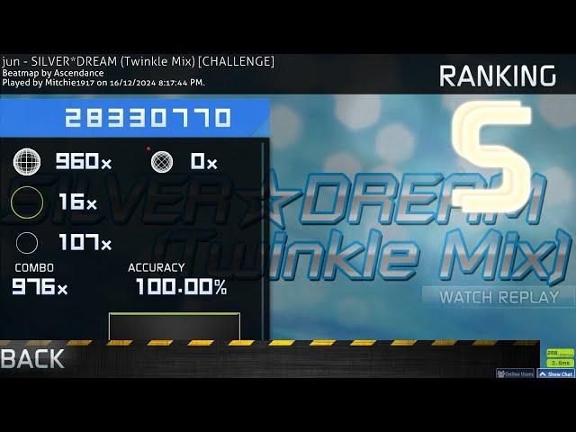 [osu!catch] 7.05 | jun - SILVER*DREAM (Twinkle Mix) [CHALLENGE] | NM | 100% FC 595pp