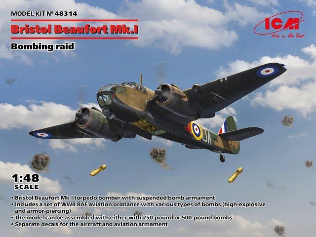 NEW ICM 1/48 Bristol Beaufort Mk.1 Bombing Raid (48314) kit review