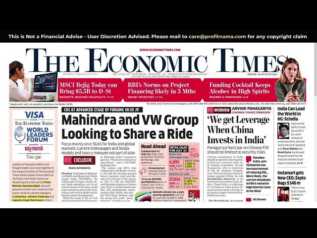 30 August 2024 | The Economic Times Newspaper | Profitnama | Daily Finance & Business News Analysis