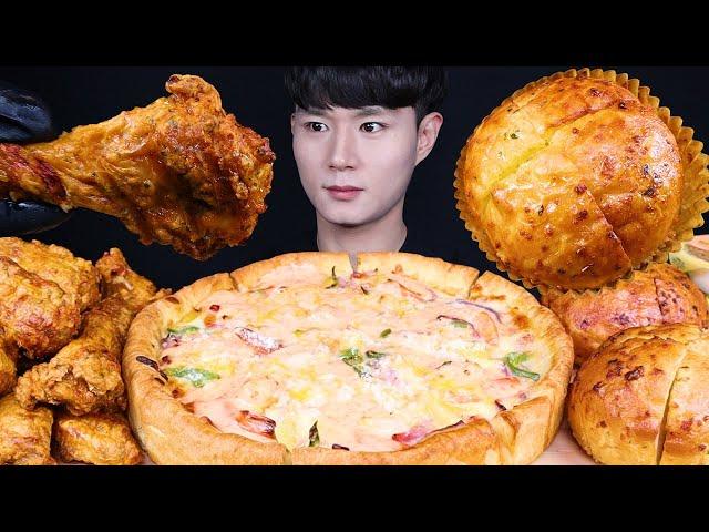 ENG SUB) ASMR CHICAGO CHEESY PIZZA & FRIED CHICKEN EATING SOUNDS MUKBANG 피자 치킨 먹방ASMR MUKBANG