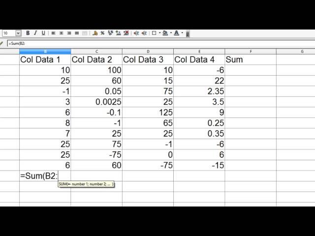 OpenOffice Calc 4 Tutorial 5 - Introduction To Functions - Sum AutoSum - Locations - Spreadsheet