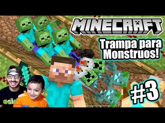 Trampa de Creepers y Zombies en Minecraft | Atrapamos a Monstruos | Juegos Karim Juega