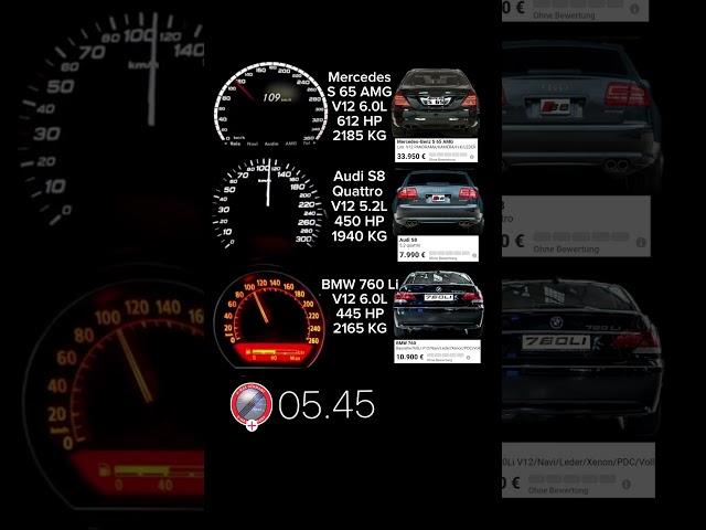 Audi S8 D3 V10 450 HP vs Mercedes AMG S65 V12 612 HP vs BMW 760Li E65 V12 445 HP #acceleration