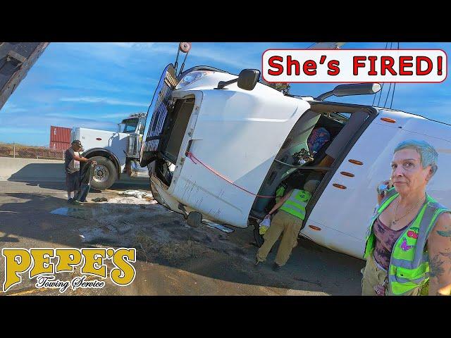 Woman Driver Flips a Tractor Trailer - HOW?